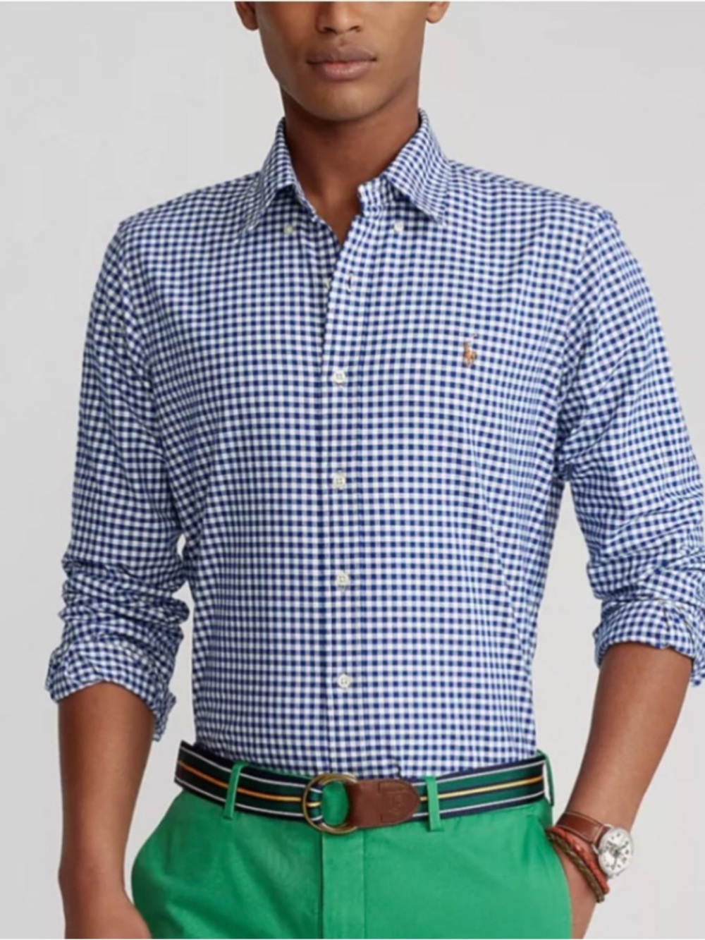 Ralph Lauren Button Down Shirt Men’s XL Blue and White Gingham Green Pony
